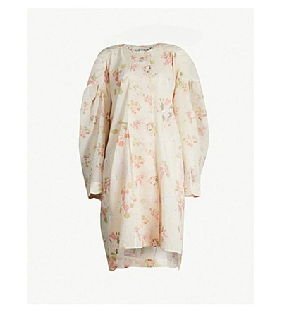 Renli Su Puffed-sleeve Floral-print Cotton-blend Mini Dress In Abricot Print