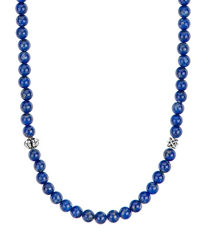 Lagos Sterling Silver Caviar Icon Lapis Beaded Station Necklace, 34" In Blue/silver