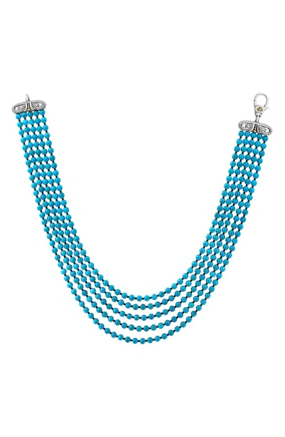 Lagos Sterling Silver Caviar Icon Multi-row Turquoise & Onyx Beaded Necklace, 20 In Silver/ Turquoise