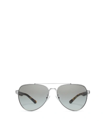 Tory Burch T-logo Pilot Sunglasses In Porcini/silver
