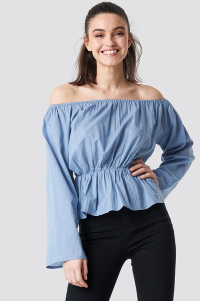 Na-kd Off Shoulder Flounce Blouse - Blue In Light Blue