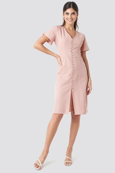 Na-kd Button Front Linen-blend Dress - Pink In Dusty Pink