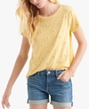 Lucky Brand Cotton Embroidered-daisies Crewneck T-shirt In Yellow