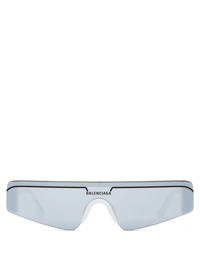 Balenciaga Men's Ski-style Mirrored Sunglasses In White