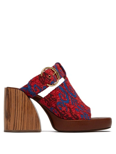 Chloé Tapestry Platform Sandals In Red
