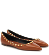 Valentino Garavani Rockstud Grained-leather Flats In Brown