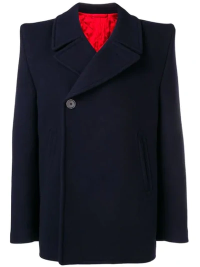 Balenciaga Squared Shoulder Short Peacoat In Blue