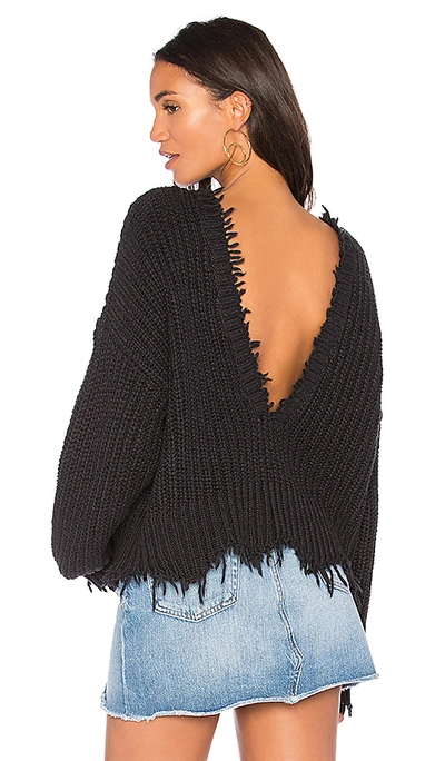 Wildfox Palmetto Frayed Sweater In Clean Black