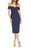 Dress The Population Bailey Off The Shoulder Body-con Dress In Midnight Blue