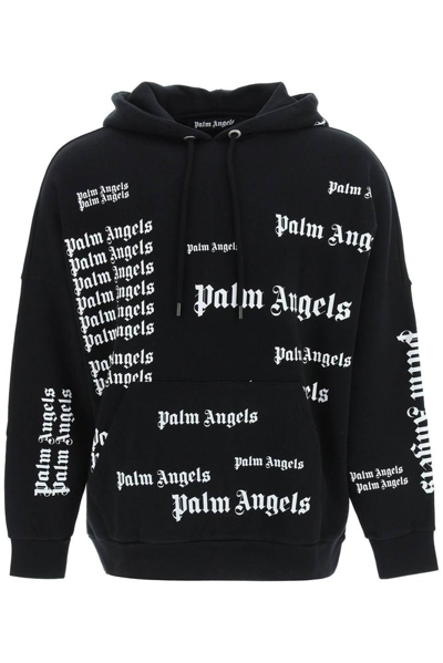 Palm Angels Logo Print Hoodie In Black,white