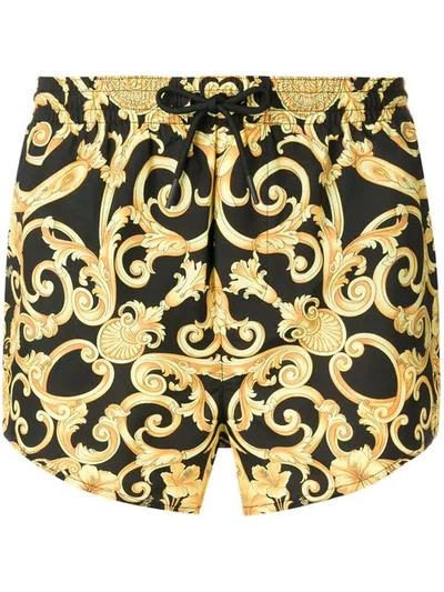 Versace Hibiscus Baroque Swim Shorts In Yellow