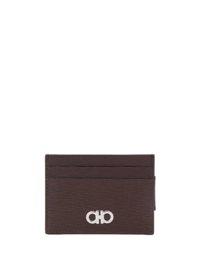 Ferragamo Double Gancini Cardholder In Brown