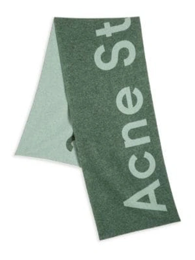 Acne Studios Wool-blend Toronto Logo Scarf In Khaki Dark Green