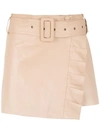 Andrea Bogosian Belted Leather Skirt In Neutrals