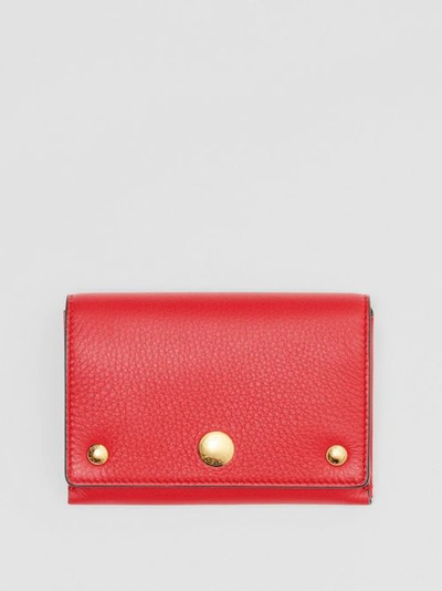 Burberry Triple Stud Leather Folding Wallet In Bright Military Red