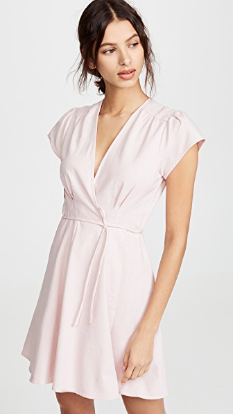 pink linen wrap dress