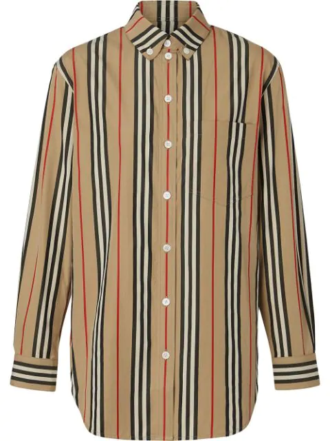 Burberry Ladies Button-down Collar Icon Stripe Long-sleeve Shirt In ...