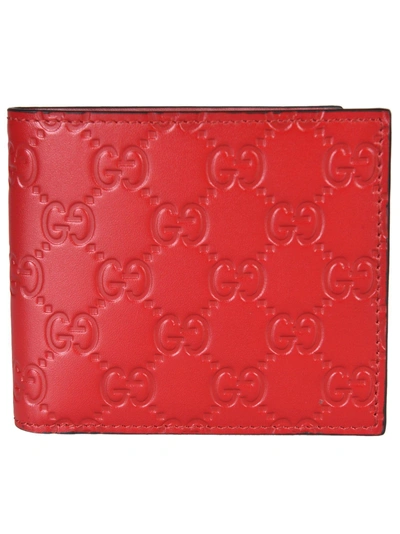 Gucci Signature Logo Leather Wallet In Rosso