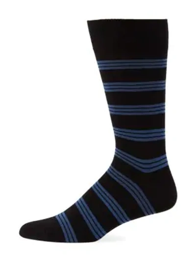 Saks Fifth Avenue Collection Striped Socks In Black Blue