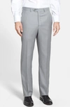 Santorelli Luxury Flat Front Wool Trousers In Light Grey