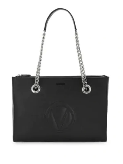 Valentino By Mario Valentino Floralie Logo Embroidered Leather Tote Bag In Black