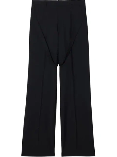 Burberry Strap Detail Wool Mohair Tailored Trousers In Black