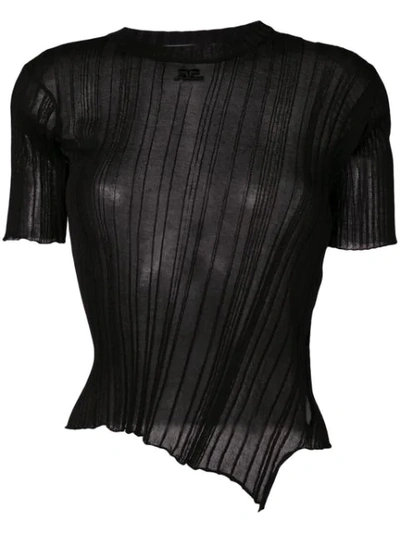 Courrèges Sheer Knitted Top In Black