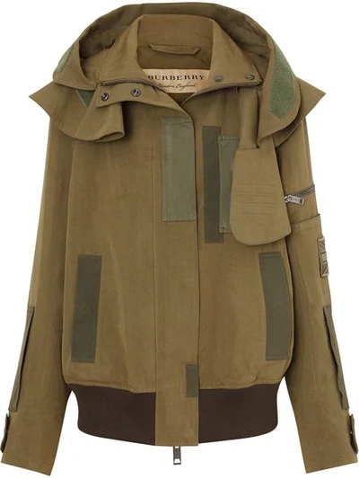 Burberry Detachable Hood Cotton Silk Twill Jacket In Green