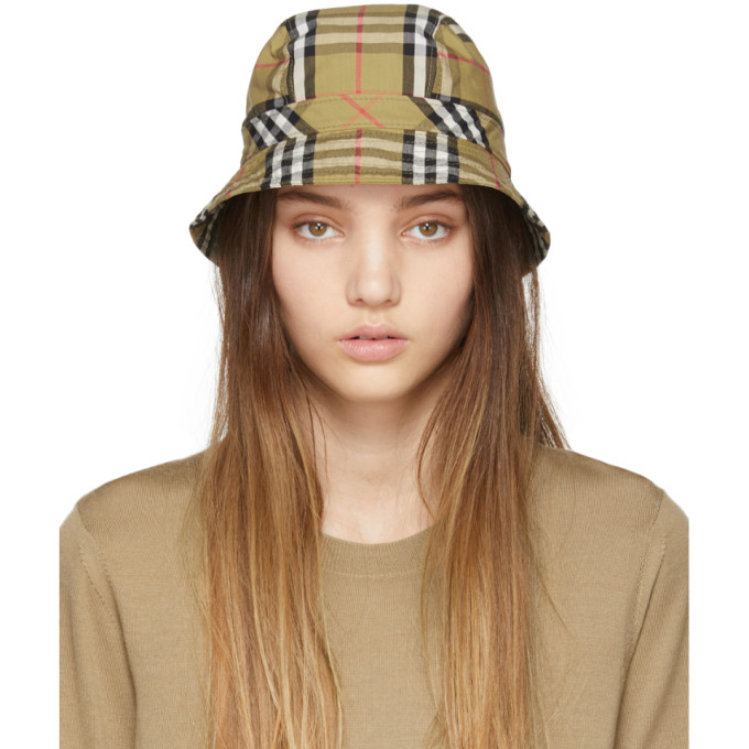 vintage check cotton bucket hat