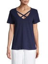 Saks Fifth Avenue Criss-cross Cage T-shirt In Navy