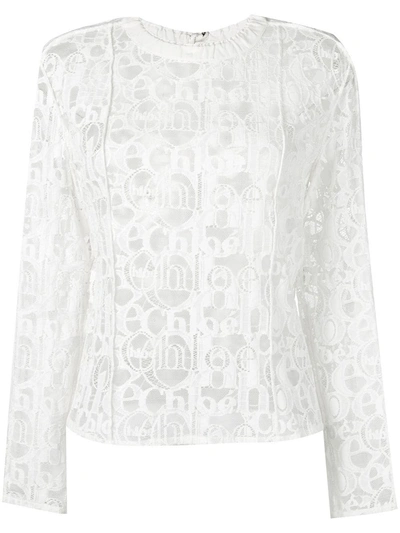 Chloé Lace Embroidered Logo Top - White