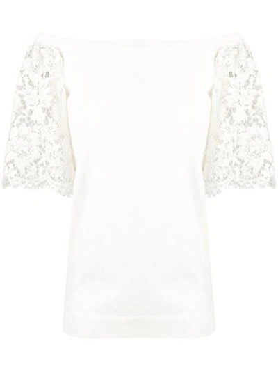 Valentino Floral Lace Sleeve T In White