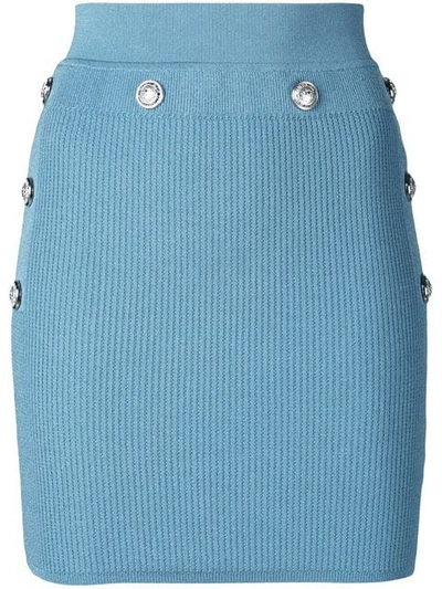 Balmain Knit Mini Skirt In Blue