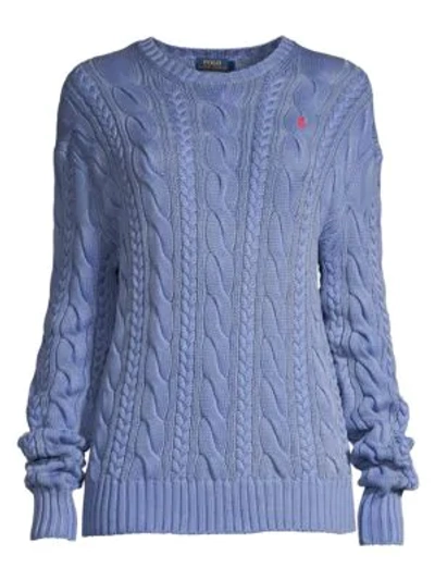 Polo Ralph Lauren Cable-knit Elbow-patch Cotton Sweater In Cornflower |  ModeSens