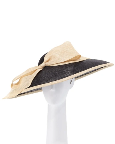 Rachel Trevor Morgan Two-tone Natural Straw Derby Hat In Black/white