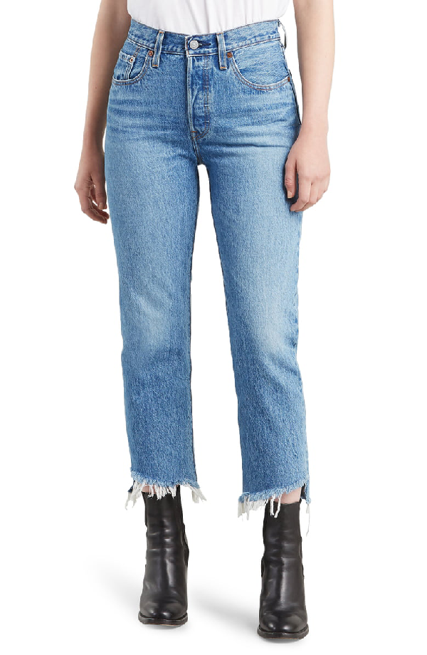 Levi's 501 Cropped Straight Jeans With Shredded Hem In Call Me Crazy | ModeSens