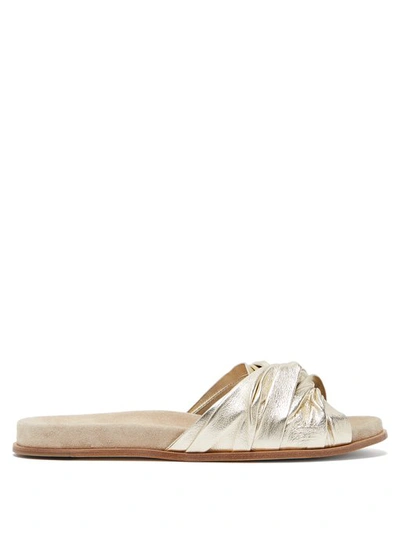 Prada Metallic Twisted Slide Sandal In Gold