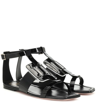 Roger Vivier Viv' Sellier Patent Leather Sandals In Black