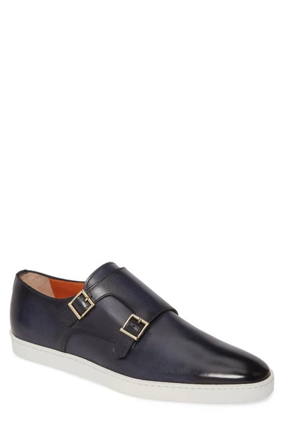Santoni Freemont Leather Double Monk-strap Shoes In Navy