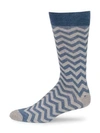 Saks Fifth Avenue Men's Collection Mid-calf Heathered Chevron Coolmax Socks In Denim