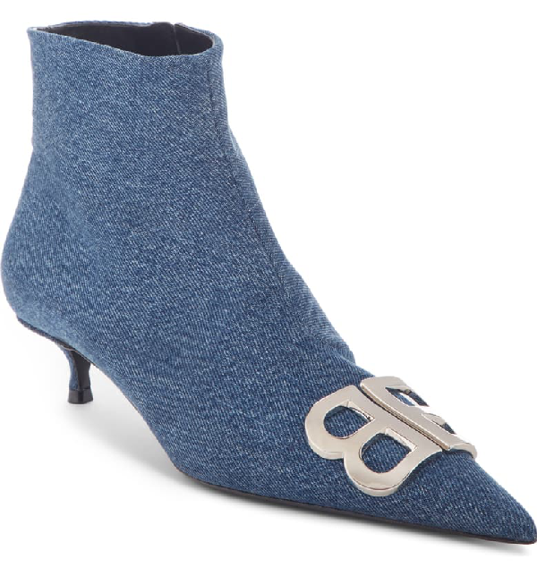 Balenciaga Bb Denim Ankle Booties In Light Blue ModeSens