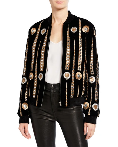 Saint Laurent Metallic Embroidered Bomber Jacket In Black