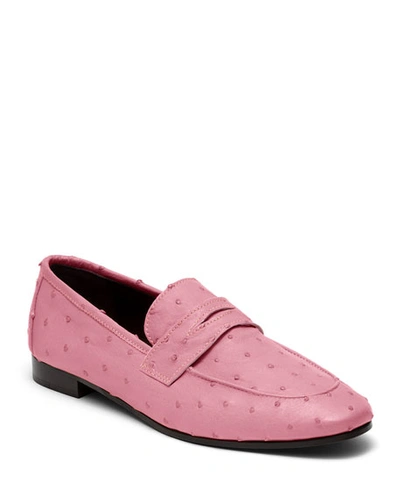 Bougeotte Flaneur Ostrich Slip-on Flat Loafers, Pink