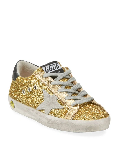 Golden Goose Superstar Glitter Fabric Low-top Sneakers, Baby/toddler In Gold