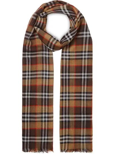 Burberry Vintage Check Lightweight Wool & Silk Scarf In Mahogany