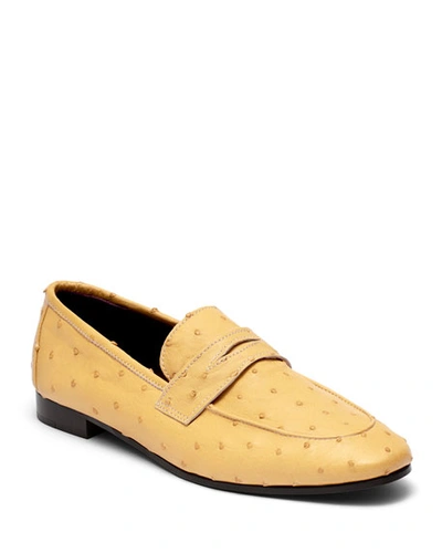 Bougeotte Flaneur Ostrich Slip-on Flat Loafers, Yellow