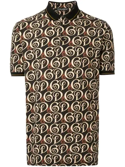 Dolce & Gabbana Logo Print Polo Shirt In Black