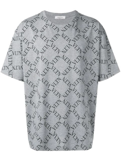 Valentino Vltn Grid Print T-shirt In Grey