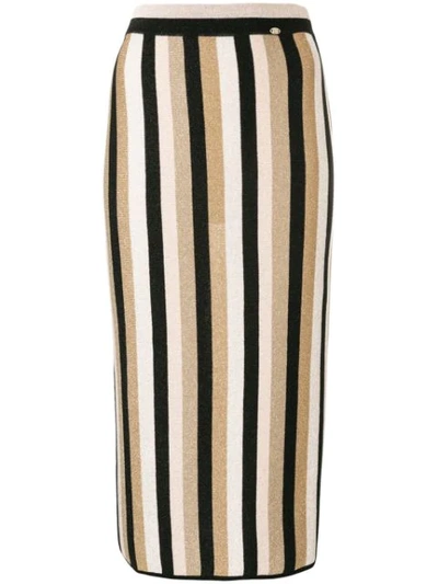 Elisabetta Franchi Striped Midi Skirt In Black
