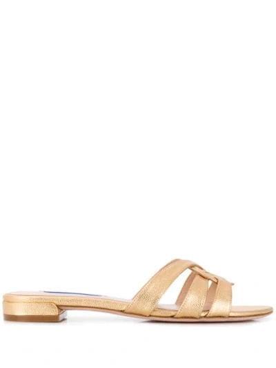 Stuart Weitzman Cami Round Toe Slides In Gold